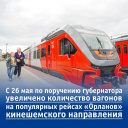 На некоторых рейсах Иваново – Кинешма «Орланы» начинают курсировать с большим количеством вагонов