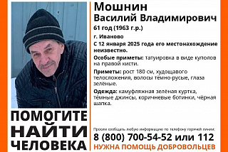 Найден, жив\Пропал 61-летний ивановец с татуировкой куполов на кисте руки (ФОТО)