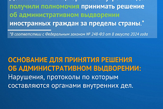 Полиция с февраля получит полномочия на принятие решения об административном выдворении иностранных граждан за пределы РФ (КАРТОЧКИ)